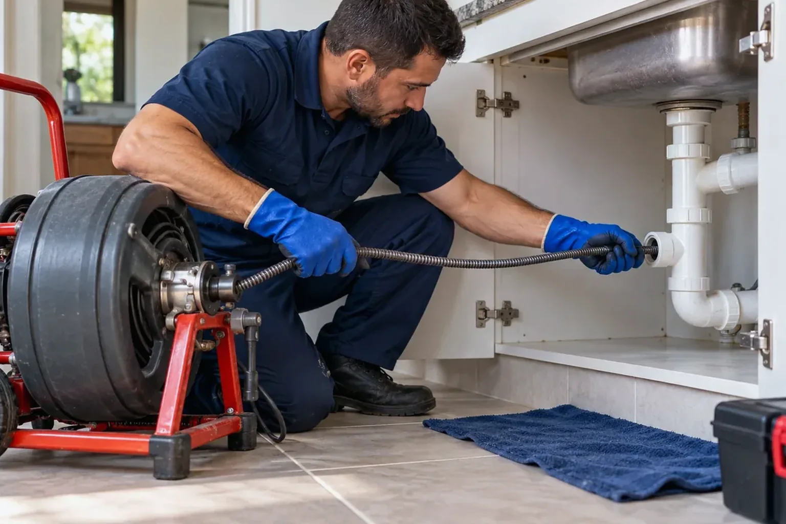Técnico realizando desentupimento em tubulações em Santana.